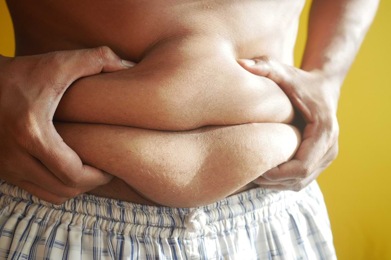 human showing their belly fat folds